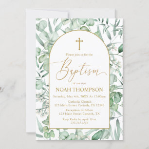 Baptism Eucalyptus leaves Invitation