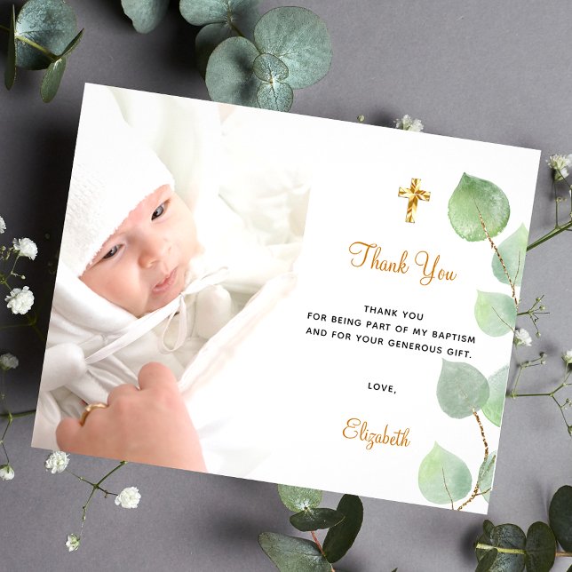 Baptism eucalyptus photo thank you budget flyer (Creator Uploaded)