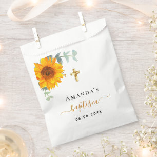 Baptism eucalyptus rustic sunflower boy girl favour bag