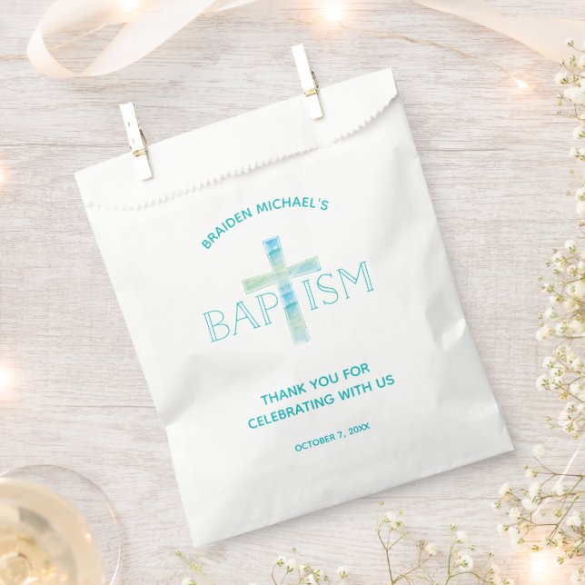 Baptism Favour Bag - Custom - Watercolor Cross (Clipped)