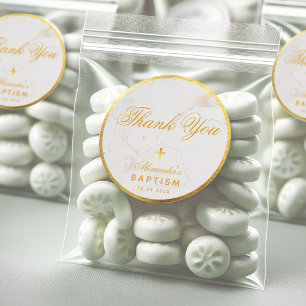 Baptism Favours Elegant Thank You Faux Gold Marble Classic Round Sticker