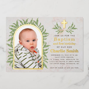 Baptism First Birthday Photo Greenery Gold Arch