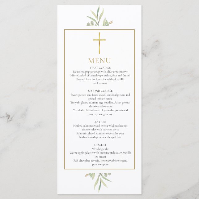 Baptism First Communion Confirmation Greenery  Menu (Front)