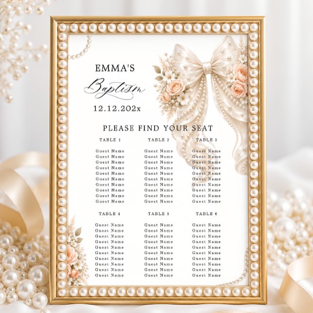 Baptism Floral Bow and Pearl Seating Chart  (Creator Uploaded)