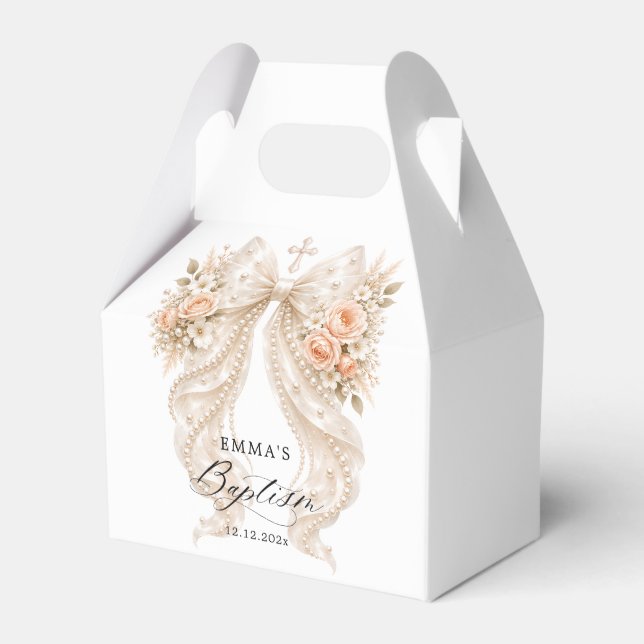 Baptism Floral Pearl Bow Favor Box (Front Side)