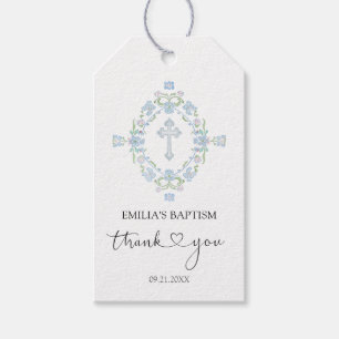 Baptism Floral Wreath Cross Thank You  Gift Tags
