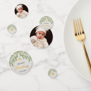 Baptism Foliage Marble Faux Gold Foil Green Leaves Confetti