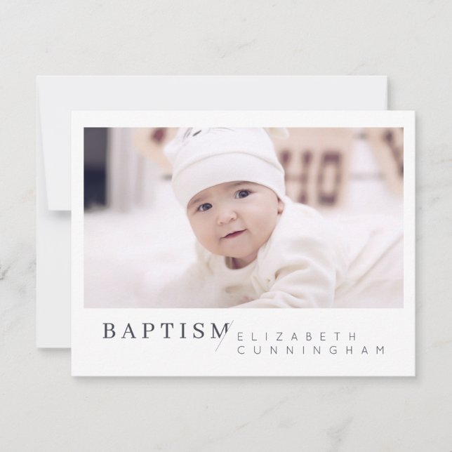 Baptism For Her Modern Minimalist Custom Photo Thank You Card (Front)