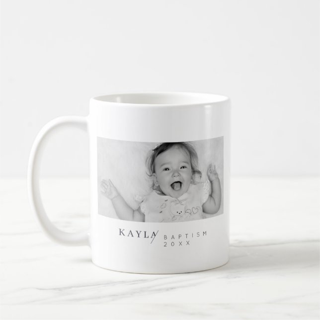 Baptism For Her Modern Minimalist Photo Name Coffee Mug (Left)