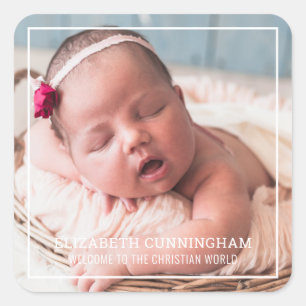 Baptism For Her   Modern Simple Frame Custom Photo Square Sticker