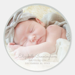 Baptism For Her   Simple Baby Girl Photo Classic Round Sticker