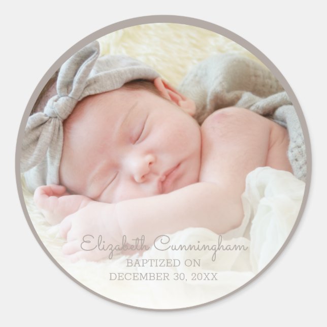 Baptism For Her | Simple Baby Girl Photo Classic Round Sticker (Front)