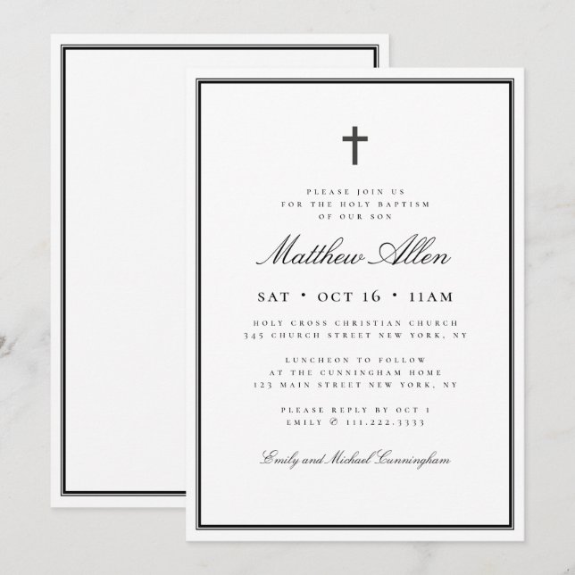 Baptism For Him Classic Elegant Cross Invitation (Front/Back)