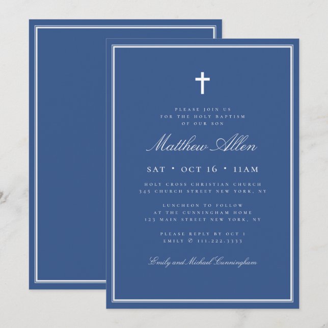 Baptism For Him Classic Elegant Cross Invitation (Front/Back)