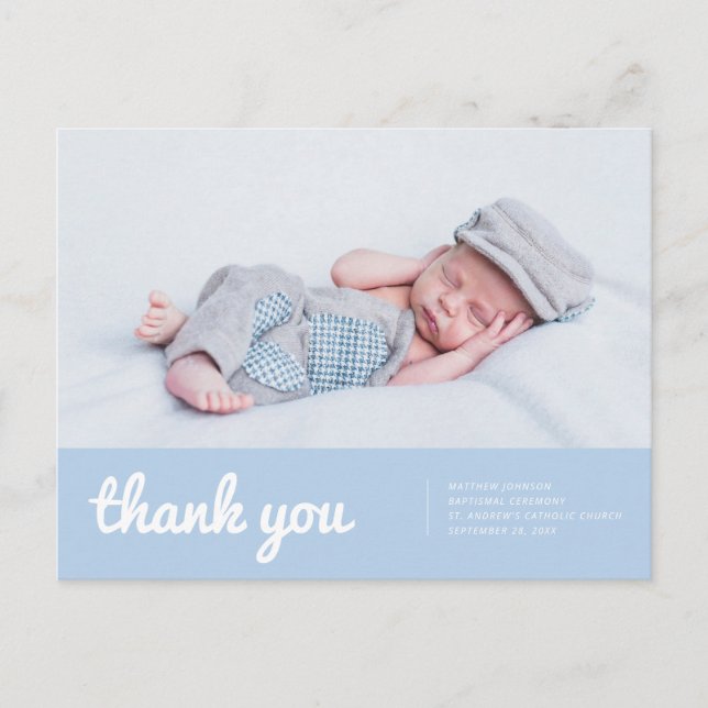 Baptism For Him Modern and Simple Photo Thank You Postcard (Front)