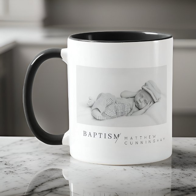 Baptism For Him Modern Minimalist Custom Photo Mug (Creator Uploaded)