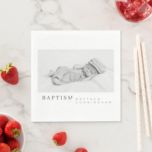 Baptism For Him Modern Minimalist Custom Photo Napkin (Insitu)