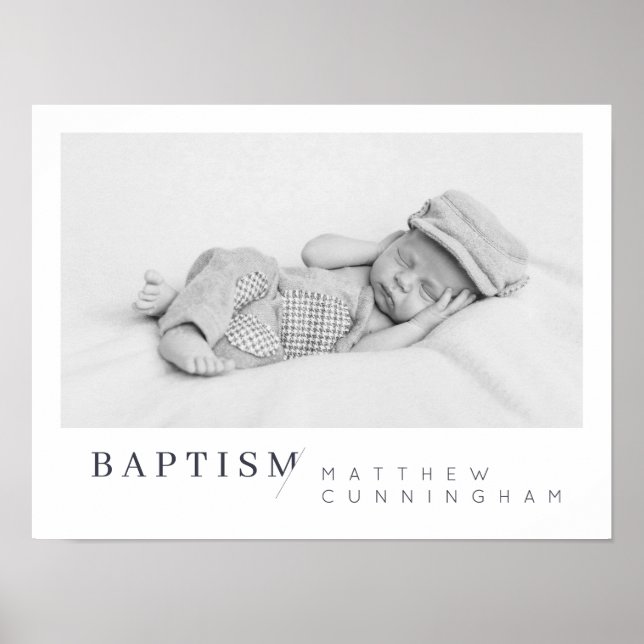 Baptism For Him Modern Minimalist Custom Photo Poster (Front)