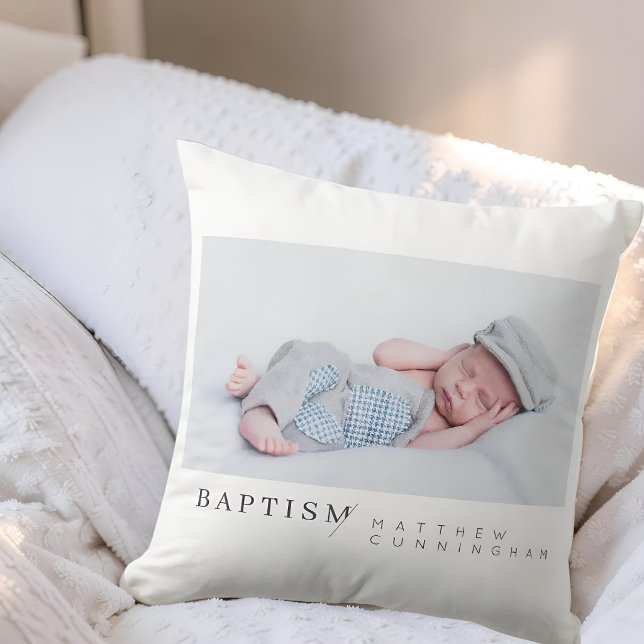 Baptism For Him Modern Minimalist Custom Photo Throw Pillow (Creator Uploaded)
