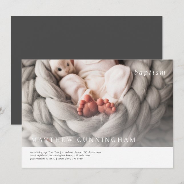 Baptism For Him | Modern Simple Elegant Photo Invitation (Front/Back)
