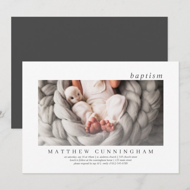 Baptism For Him | Modern Simple Elegant Photo Invitation (Front/Back)