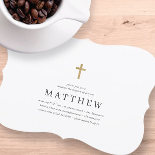 Baptism For Him   Simple and Modern Gold Cross Invitation