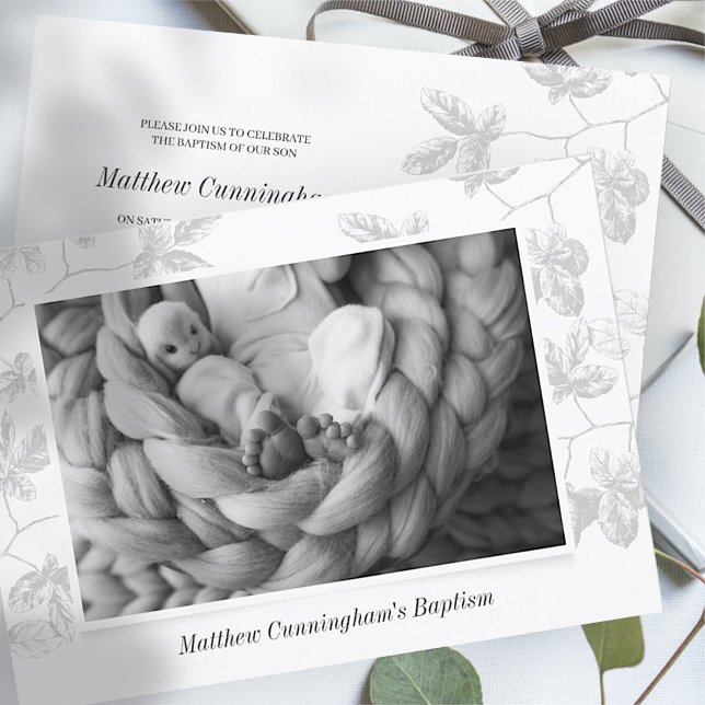 Baptism For Him | Simple Photo Grey Foliage Save The Date (Creator Uploaded)