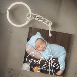 Baptism God Bless Simple Elegant Modern Baby Photo Keychain<br><div class="desc">This simple and modern design is composed of serif typography and add custom photos,  add baby's name and month and year of baptism</div>