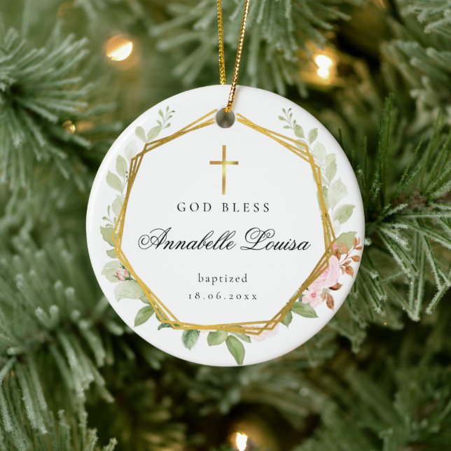Baptism Gold Cross Ceramic Ornament (Tree)