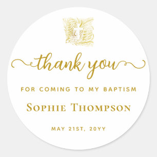 Baptism Gold Dove White Cross Elegant Thank You Classic Round Sticker
