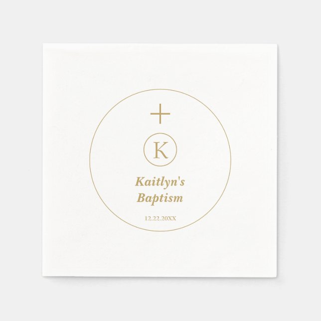 Baptism Gold White Monogram Initials Elegant Cool Napkin (Front)