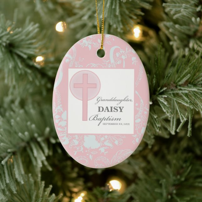 Baptism Granddaughter Pink Lace Personalized Ceramic Ornament (Tree)