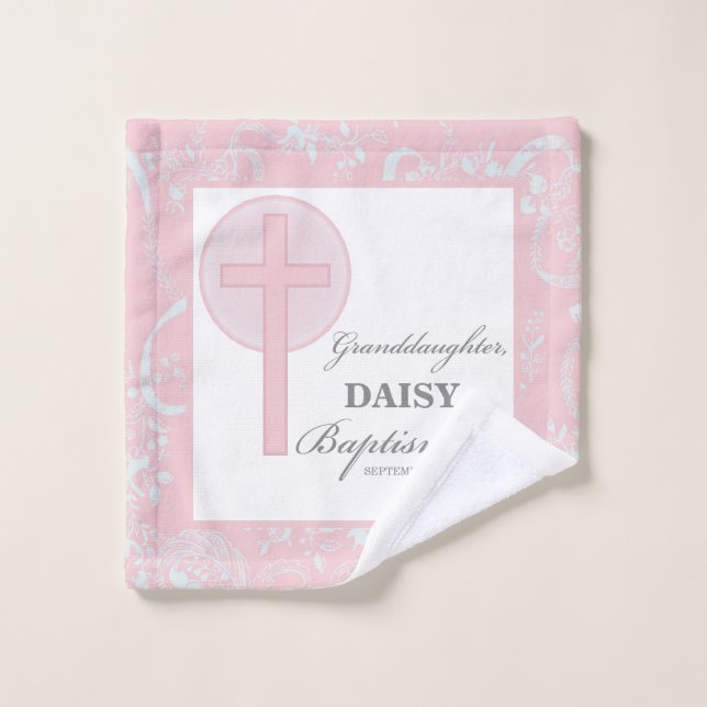 Baptism Granddaughter Pink Lace Personalized Wash Cloth (Wash Cloth)