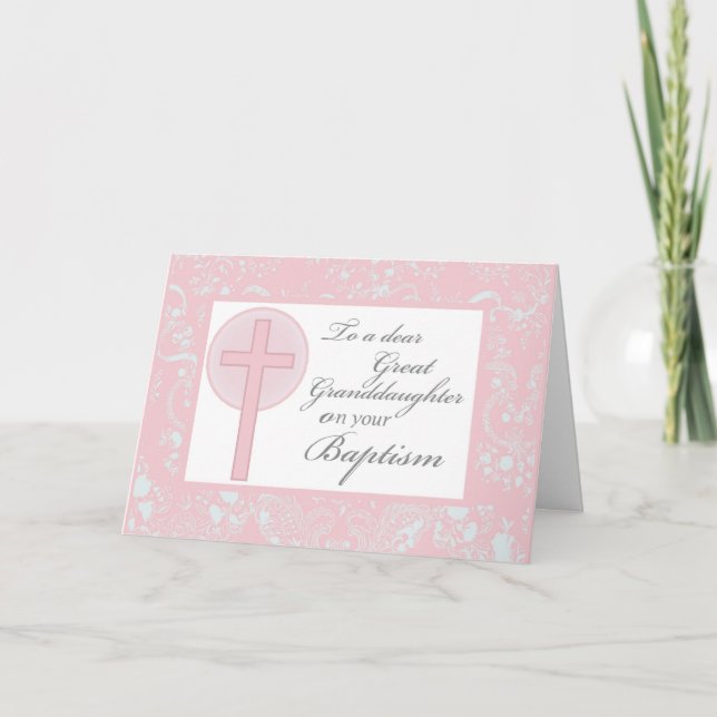 Baptism Great Granddaughter Pink Lace  Card (Front)