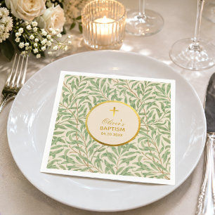Baptism Green Leaves Faux Gold Willow Bough Morris Napkin