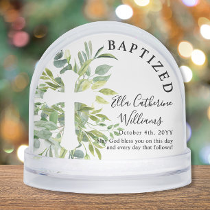 Baptism Greenery Floral Botanical Cross Custom Snowglobe
