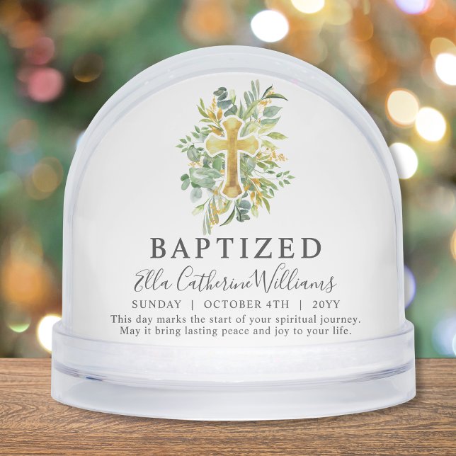 Baptism Greenery Floral Gold Cross Custom  (Créateur téléchargé)