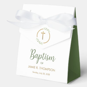 Baptism Greenery Foliage Wreath Gold cross custom Favor Box