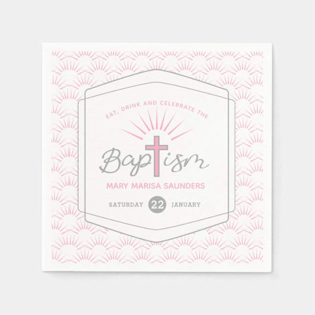Baptism halo and cross custom pink napkin (Front)