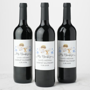 Baptism In Spanish Customizable Watercolor Angel  Wine Label