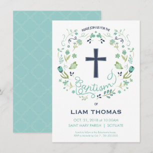 Baptism Invitation - Boy - Customize - with Cross