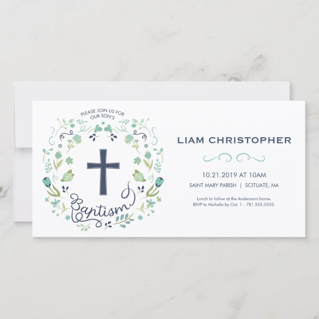 Baptism Invitation Card - Invite w/ Cross - Custom (Front)