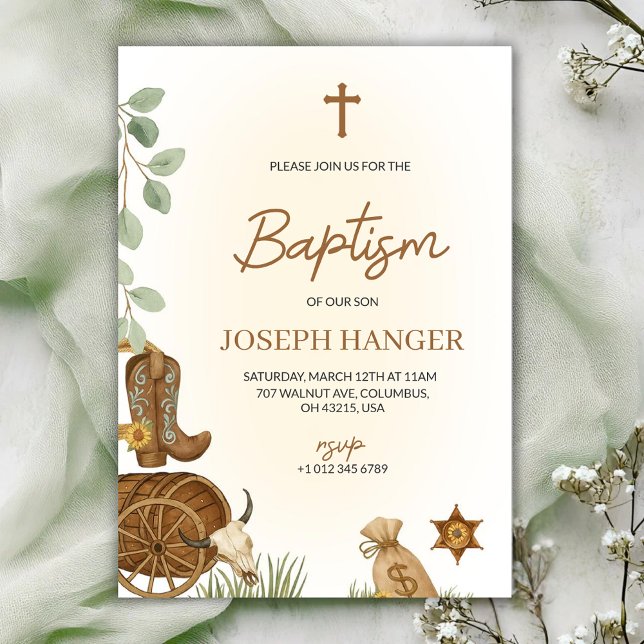 Baptism invitation card with a rustic theme  (Créateur téléchargé)