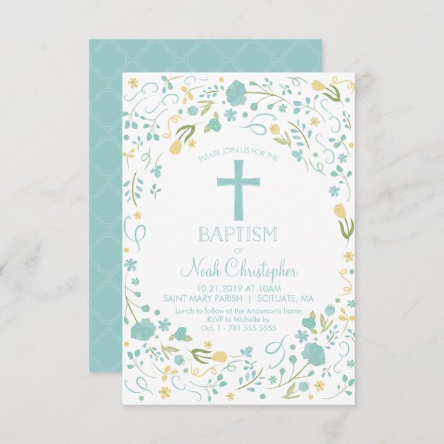 Baptism Invitation, Christening Invite, Boy, Cross Invitation (Front/Back)