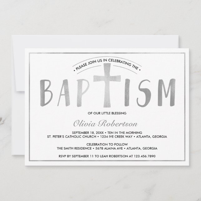 Baptism Invitation, Contemporary, Faux Foil Invitation (Front)