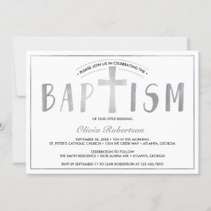 Baptism Invitation, Contemporary, Faux Foil Invitation