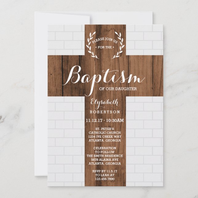 Baptism Invitation, Cross, Christening, Dedication Invitation (Front)