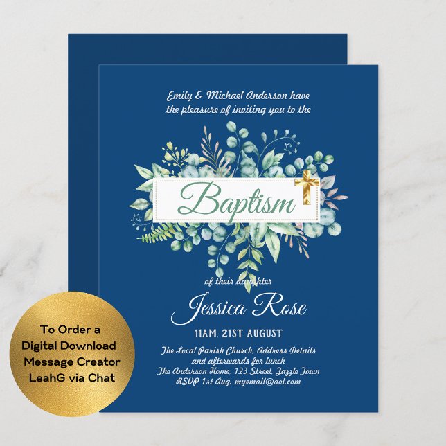 Baptism Invitation Eucalyptus Greenery BUDGET (Creator Uploaded)