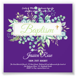 Baptism Invitation Eucalyptus Greenery BUDGET Photo Print