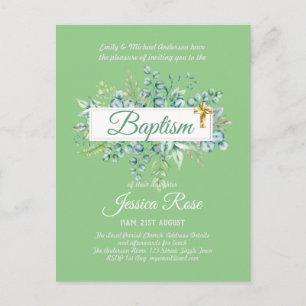Baptism Invitation Eucalyptus Greenery BUDGET Postcard